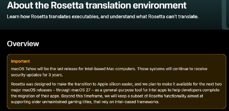 苹果macOS 27将彻底放弃Intel Mac早在去年的WWDC 2025开发者大会期间，苹果就已宣布， macOS 26 Tahoe将是最后一个支持Intel处理器的版本