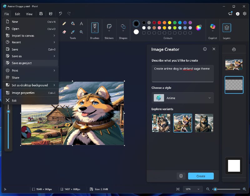 Windows 11画图应用获得重大更新 带来类似PSD的项目文件状态微软这是要把 Windows 11 画图应用 (Paint) 变成类似 Adobe Photoshop 的样子：在最新推出的画图测试版中，微软为该应用程序带来项目功能，保存项目时将产生后缀为.paint 的项目文件