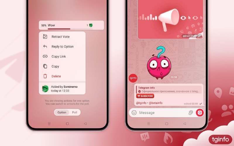 Telegram 投票功能改进和AI文本编辑器（测试中）Telegram 团队正在 **Android 版 Telegram 12.6 的 Beta 版本**中测试一批**重量级新功能**🗳投票功能全面升级* 投票现在支持 结束倒计时* 选项中可以添加 图片或其他媒体* 投票选项可设为 随机顺序显示* 参与者可以自己提交新选项* 每个投票选项都有 独立链接 ，可以直接跳转* 支持对选项 回复、复制或删除 （包括用户自己添加的选项）---🤖AI 文本编辑器 & 翻译助手* 内置 AI 助手，可用于：* 翻译文字* 修正语法和拼写错误* 改写语气和风格* 自动添加合适的表情符号* 普通用户可免费使用几次* Premium 用户拥有更高的使用额度---📸Motion Photos（动态照片）* 支持查看和发送“动态照片”* 这类照片会保留**按下快门前后的一小段视频**，类似实况照片的效果---🎵个人资料里的音乐功能* 可以在个人资料中：* 搜索自己保存过的音乐* 直接从手机存储中上传音频* 使用 Telegram 里已有的共享音频文件---🔔界面提示优化* @ 提及和表情反应 的显示样式重新设计* 在聊天列表中， 可以直接看到你的投票有了新投票提醒---以上功能目前都还在 **测试阶段**，只在 Android Beta 版中可用，正式上线时细节可能还会调整