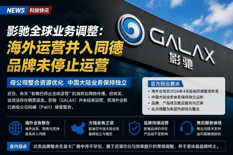 #互联网观察▎影驰全球业务调整：海外运营并入同德，品牌未停止运营近日，有关“影驰已停止全球运营”的消息在网络传播