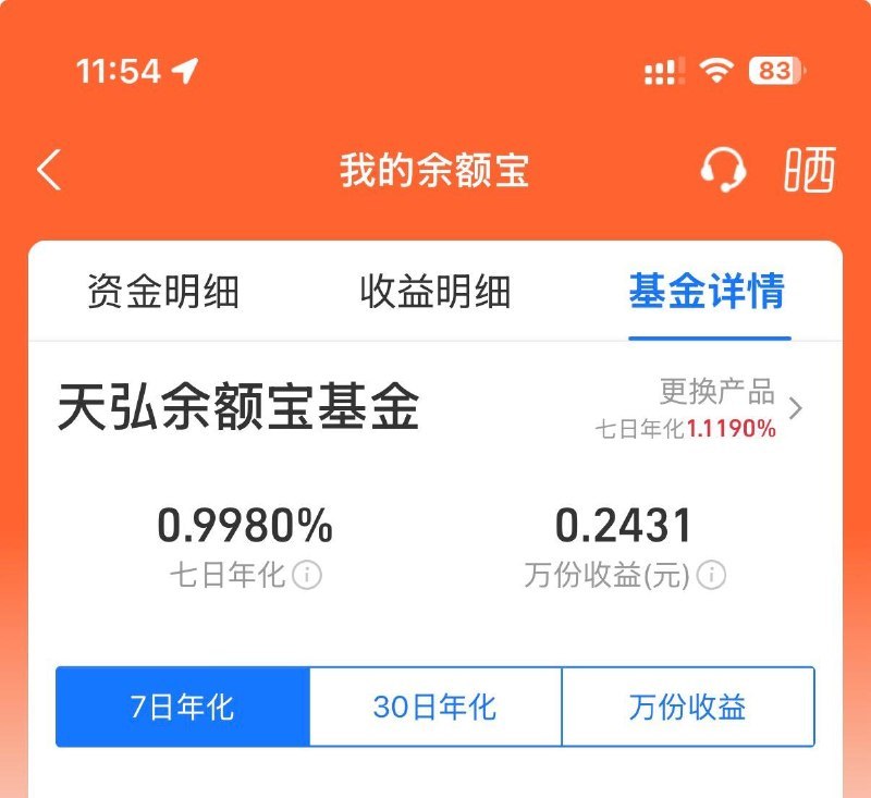 余额宝7日年化已经不足1%了，万元持仓每天才0.24元……标签:#余额宝Created by RocM官方频道：@rocCHL官方群组：@roctech官方合作：@rocmmbotvia XP Digital Lab - Telegram Channel (author: RocM 不私聊任何人“小心骗子”)