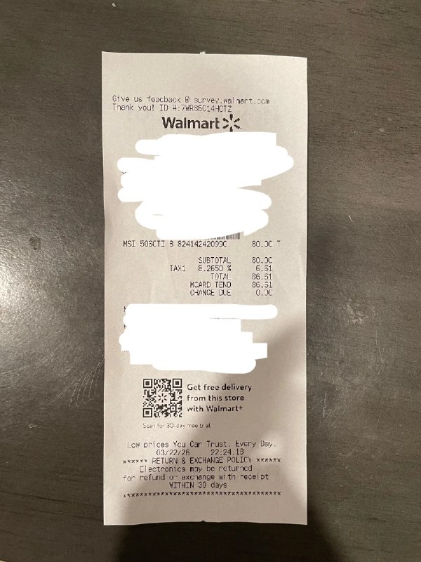 有玩家花500多就买到全新RTX 5060 Ti 仅为原价的1/5据Reddit网友u/ForkDryer分享，其在当地一家沃尔玛超市以惊人的80美元（约合人民币553元）价格，成功买下了一块全新的微星RTX 5060 Ti 8GB Ventus 2X显卡