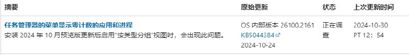 微软Windows 11 24H2新Bug确认 任务管理器出现0进程微软官方确认了Windows 11 24H2版本的一个新Bug，该问题会导致任务管理器在进程数上错误的显示为0