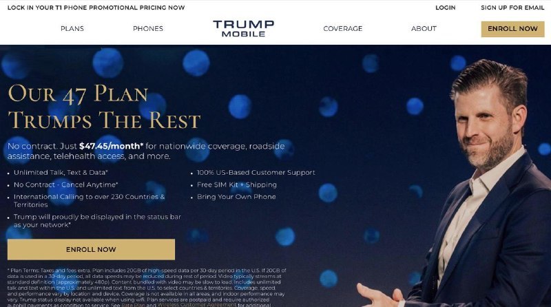 ↩️🖼 Trump Mobile 官网改版并公开 T1 手机新设计，发售时间仍不明确科技圈🎗在花频道📮:Trump Mobile 披露 T1 手机细节，预计 3 月中旬开始发货 Trump Mobile 高管 Eric Thomas 与 Don Hendrickson 近日披露了 T1 手机的最新进展
