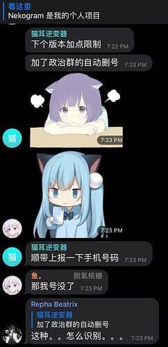 知名非官方 Telegram 客户端 Nekogram 会向开发者传输用户的账户与电话号码So，用官方！标签:#nekogramCreated by RocM官方频道：@rocCHL官方群组：@roctech官方合作：@rocmmbotvia XP Digital Lab - Telegram Channel (author: RocM 不私聊任何人“小心骗子”)