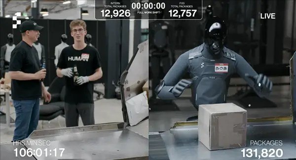 美国AI机器人挑战分拣包裹 直播10小时最终输给人类近日，美国AI机器人公司Figure AI发起了一场长达10小时的“人机对决”竞赛，结果有些出人意料