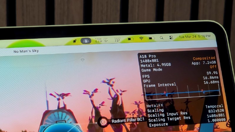 苹果MacBook Neo散热实在太差：加一块铜片游戏性能翻倍博主ETA Prime近日对苹果MacBook Neo进行了一项简单散热改造，仅靠一块铜片就让这款无风扇笔记本的游戏帧数翻倍，综合性能提升达18.6%