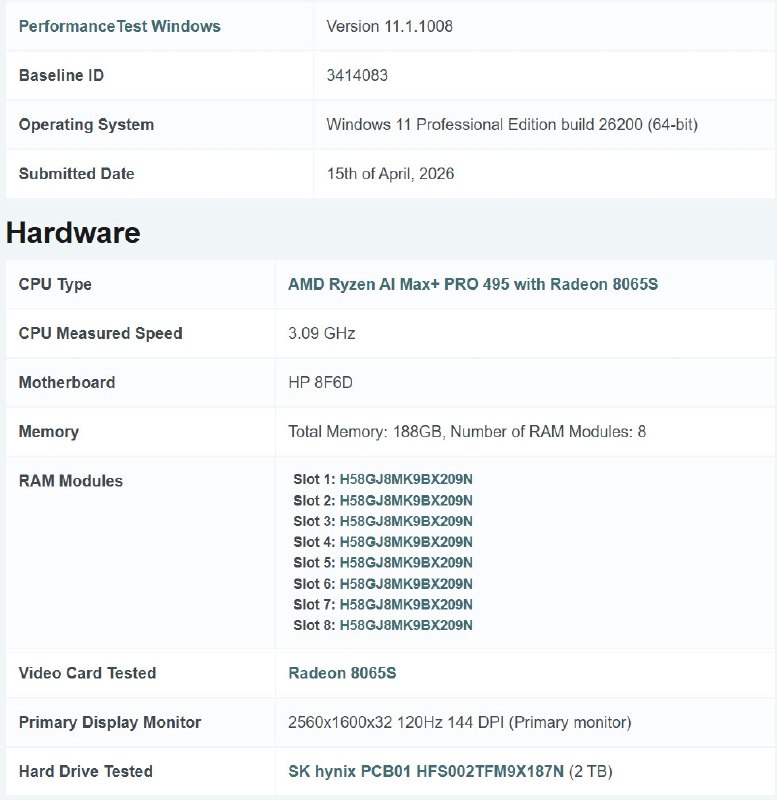 AMD新一代旗舰APU大曝光 16个Zen 5核心+192GB内存、首搭8065S集成显卡AMD下一代旗舰级Halo APU彻底藏不住了！最新爆料显示，代号Gorgon Halo的锐龙AI MAX+495，完整规格和实测跑分已经现身PassMark数据库