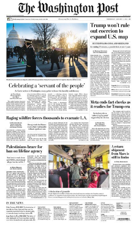 The Washington Post-8.01.2025⚠️吉米·卡特葬礼；以色列准备实施两项法律，禁止联合国近东巴勒斯坦难民救济和工程处（UNRWA）在其领土上开展工作并禁止其工作人员与政府官员接触；儿童肾结石问题，案例呈上升趋势....📌Download#华盛顿邮报via Magazine｜期刊杂志｜考公｜财新周刊｜中文 | 网课分享｜经济学人