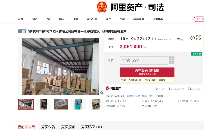 超2万个罗马仕充电宝被法拍：7折甩卖 205万元起拍近日，一批积压在仓库里的罗马仕充电宝和充电线，正被法院“摆上货架”