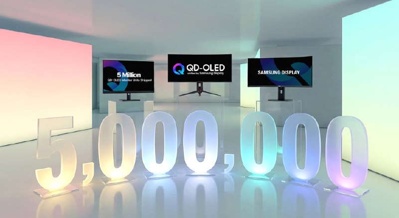 三星宣布已出货500万块显示器QD-OLED面板 年增长率超320%三星宣布截至今年3月，其显示器用QD-OLED面板累计出货量已达500万块，这一成绩历时四年多达成