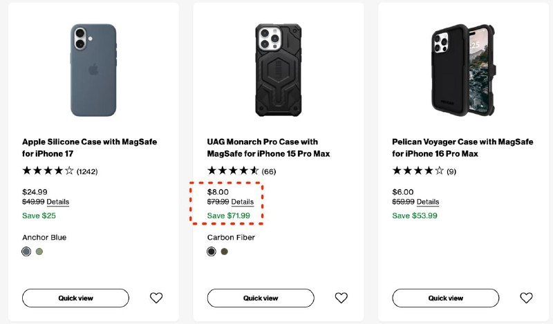 ▎verizon 官网手机壳打折了verizon 官网多款手机配件1折优惠（非17系列）比如这个UAG的碳纤维壳，目前只需要8美元再比如苹果官方原装的卡包目前只需要6美元