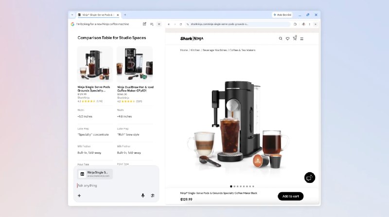 Google在Chrome浏览器中推出AI Mode并排浏览网页功能4月16日，Google宣布为其对话式搜索体验AI Mode推出一项新的网页浏览方式：当用户在Chrome桌面端使用AI Mode时，点击搜索结果中的链接，网页将与AI Mode窗口并排显示