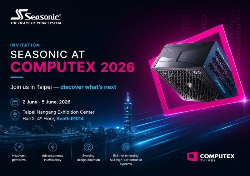 海韵亮出5200W最强电源 能同时带9张RTX5090海韵将在Computex 2026上展出旗下首款80 PLUS Ruby认证的CRPS服务器电源，最高输出功率达到5200W