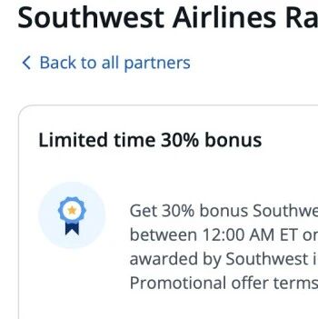 Chase UR -> Southwest 30% Bonusvia 美卡指南