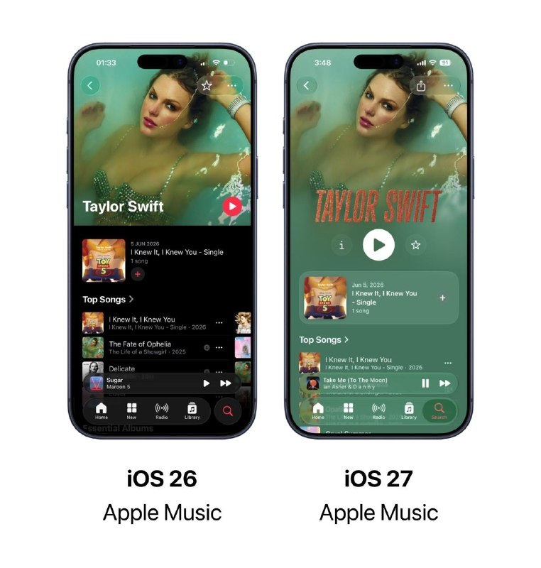 苹果在 iOS 27 里给 Apple Music 做了几处升级，主要是界面更清爽、切歌更顺、打开更快