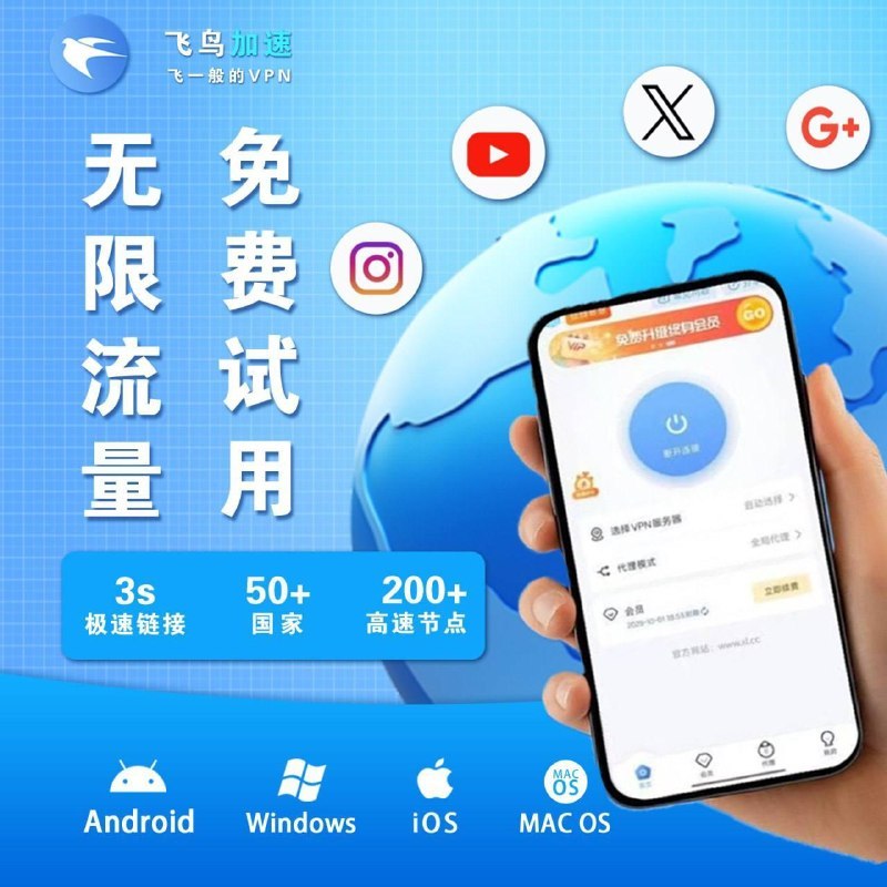 🖼 ▎ 飞鸟加速器▎ 飞鸟加速器🌟全球100+个稳定节点，多端同时在线，订阅一键导入🔥高速安全访问全球网络，无论身在何方，都像在家上网🥉支持Windows/Android/Mac所有设备使用🏅国际高速专线节点，采用优质线路，高清秒开🎖最高5Gbps传输速度，无限速，无广告，无限流量🎗专业加密隧道，保护用户隐私，安全可靠🏵顶级实力团队，自研APP，长期稳定运营有保障✅支持支付宝/微信支付/USDT支付，便捷高效🏅牢记永久官网：❄️免费试用➡️ 