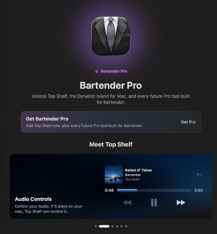 ▎Bartender没想到啊没想到，浓眉大眼的 Bartender 也开始玩“套娃”了！升级到最新的 6.5.1 版本后，Bartender 竟然开始推销 Bartender Pro 权益