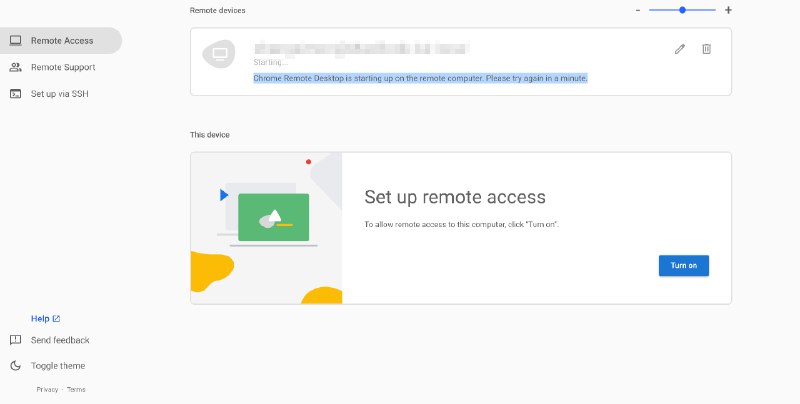 Chrome 远程桌面有开启成功的吗？想要一个轻量的浏览器远程桌面方案看到 chrome 有就下载了但是这个 remote access 开启后填写了 PIN 就一直 starting从来没成功过求助下有遇到类似问题的大佬不via V2EX - 技术 (author: zhangsimon)