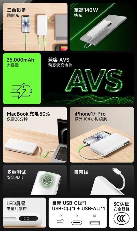 你们要的AVS协议来了贝尔金在京东上架了 140W 自带线移动电源，首发价 529 元