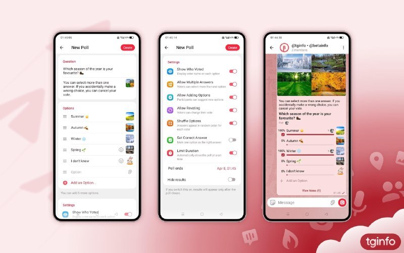 Telegram 投票功能改进和AI文本编辑器（测试中）Telegram 团队正在 **Android 版 Telegram 12.6 的 Beta 版本**中测试一批**重量级新功能**🗳投票功能全面升级* 投票现在支持 结束倒计时* 选项中可以添加 图片或其他媒体* 投票选项可设为 随机顺序显示* 参与者可以自己提交新选项* 每个投票选项都有 独立链接 ，可以直接跳转* 支持对选项 回复、复制或删除 （包括用户自己添加的选项）---🤖AI 文本编辑器 & 翻译助手* 内置 AI 助手，可用于：* 翻译文字* 修正语法和拼写错误* 改写语气和风格* 自动添加合适的表情符号* 普通用户可免费使用几次* Premium 用户拥有更高的使用额度---📸Motion Photos（动态照片）* 支持查看和发送“动态照片”* 这类照片会保留**按下快门前后的一小段视频**，类似实况照片的效果---🎵个人资料里的音乐功能* 可以在个人资料中：* 搜索自己保存过的音乐* 直接从手机存储中上传音频* 使用 Telegram 里已有的共享音频文件---🔔界面提示优化* @ 提及和表情反应 的显示样式重新设计* 在聊天列表中， 可以直接看到你的投票有了新投票提醒---以上功能目前都还在 **测试阶段**，只在 Android Beta 版中可用，正式上线时细节可能还会调整