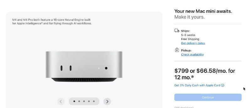 ▎Mac mini 涨价！Mac mini 恢复供应了，但涨价了！目前基础款涨价到 $799 了（但涨也没涨）Mac mini 256GB丐版已成绝版，目前经过调整后最低储存大小改为512GB