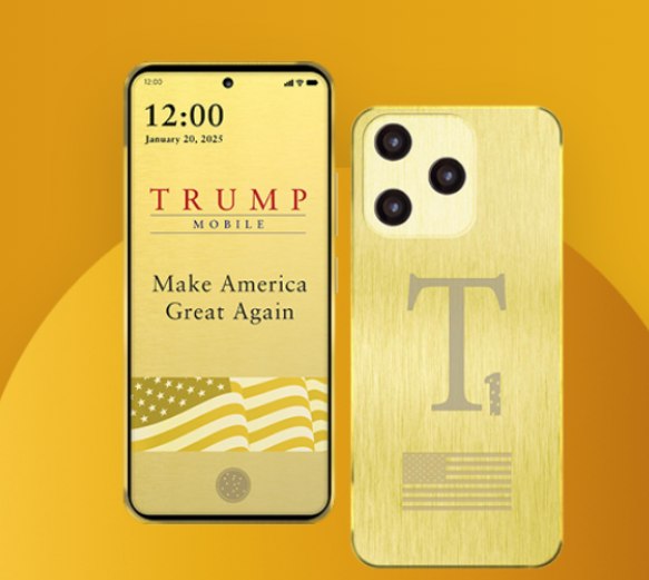 特朗普T1手机全新外观定型：黄金配色+美国国旗Trump Mobile官网目前已经全面改版，并且展示了Trump T1（特朗普T1）手机的全新外观