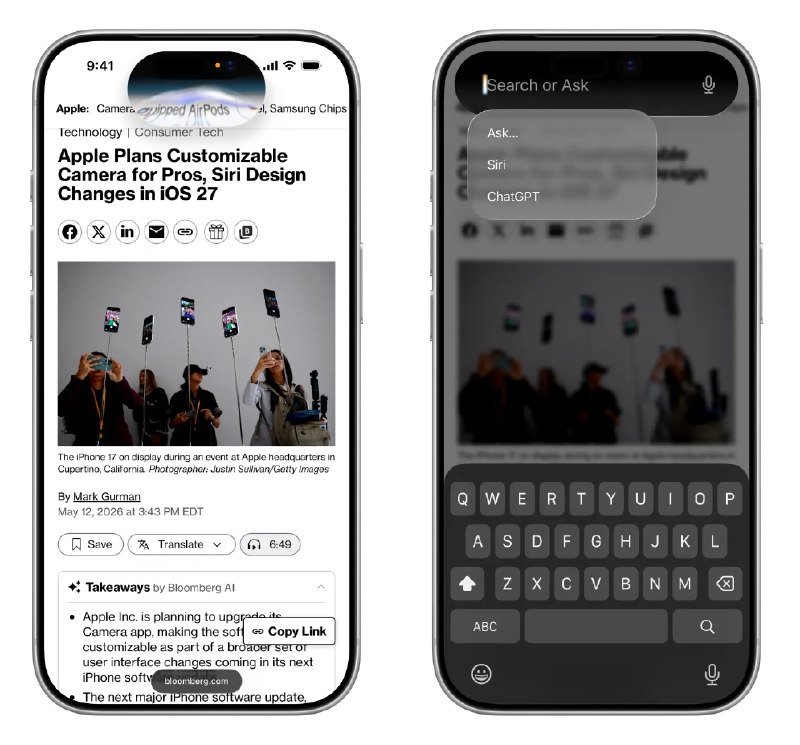 iOS 27's New Siri App and 'Search or Ask' Feature Leaked in ScreenshotsBloomberg's Mark Gurman today shared a series of re-created screenshots that reveal iOS 27's all-new Siri app and "Search or Ask" functionality.Siri app:Search or Ask:More details to follow.Related Roundup: iOS 27Tags: Bloomberg, Mark Gurman, SiriThis article, "iOS 27's New Siri App and 'Search or Ask' Feature Leaked in Screenshots" first appeared on MacRumors.comDiscuss this article in our forumsvia MacRumors: Mac News and Rumors - All Stories (author: Joe Rossignol)iOS 27's New Siri App and 'Search or Ask' Feature Leaked in ScreenshotsBloomberg's Mark Gurman today shared a series of re-created screenshots that reveal iOS 27's all-new Siri app and "Search or Ask" functionality.Siri app:Search or Ask:More details to follow.Related Roundup: iOS 27Tags: Bloomberg, Mark Gurman, SiriThis article, "iOS 27's New Siri App and 'Search or Ask' Feature Leaked in Screenshots" first appeared on MacRumors.comDiscuss this article in our forumsvia MacRumors: Mac News and Rumors - All Stories (author: Joe Rossignol)