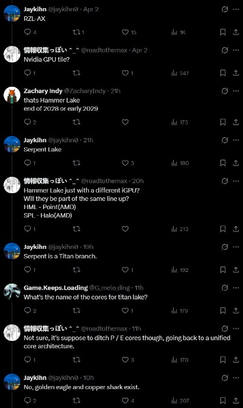 Serpent Lake将成为首款集成NVIDIA RTX GPU的Intel处理器据Jaykihn透露，Intel Serpent Lake SoC将成为首款集成NVIDIA RTX GPU的Intel处理器，同时下一代P核架构代号"Copper Shark"也被一并曝光